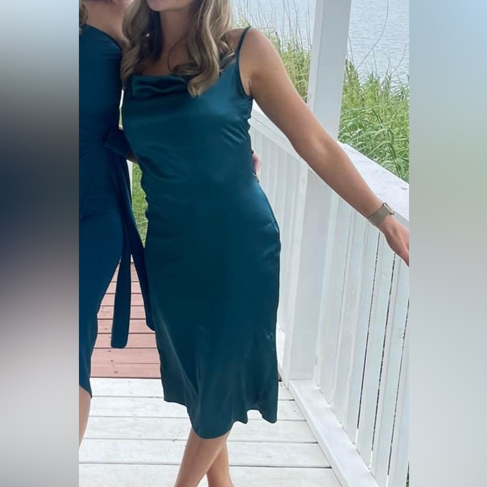 Teal satin. size small. Amazon dress